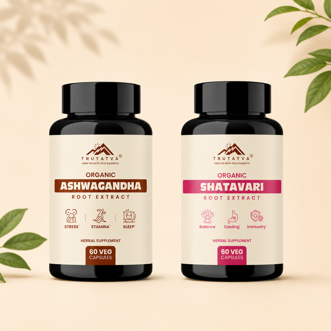Trutatva Ashwagandha and Shatavari Extract Capsules – stress relief and women's vitality combo
