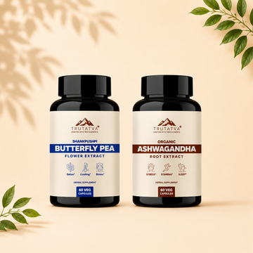 Trutatva Ashwagandha and Shankhpushpi Blue Pea Extract Capsules – calm, focus and stamina