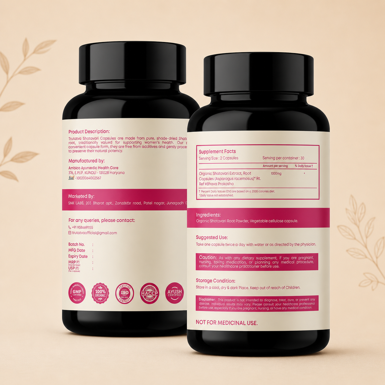 Trutatva Shatavari capsules ingredients – standardized Asparagus racemosus extract