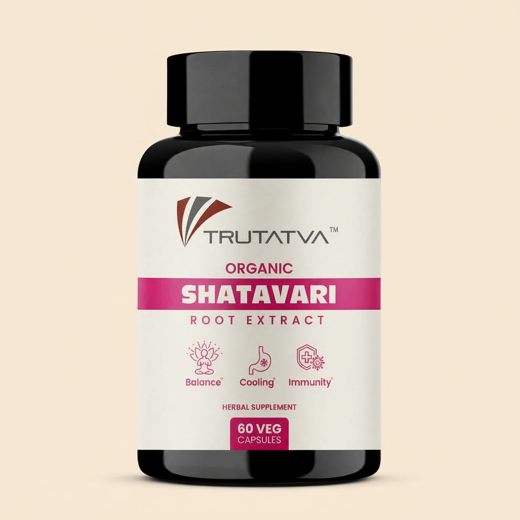 Trutatva Shatavari capsules bottle, 60 veg capsules, root extract
