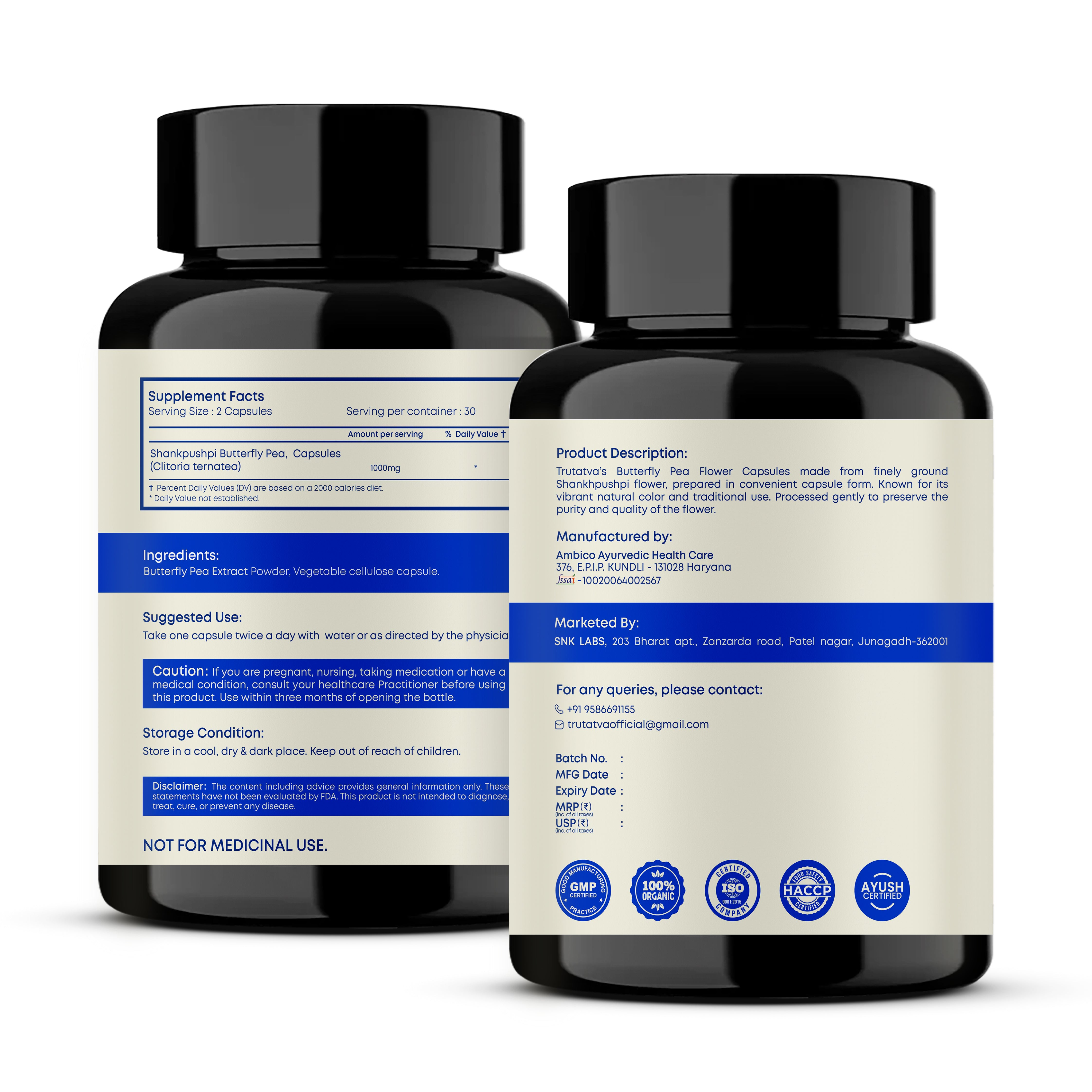 Trutatva Shankhpushpi Blue Pea capsules ingredients – pure herbal nootropic extract