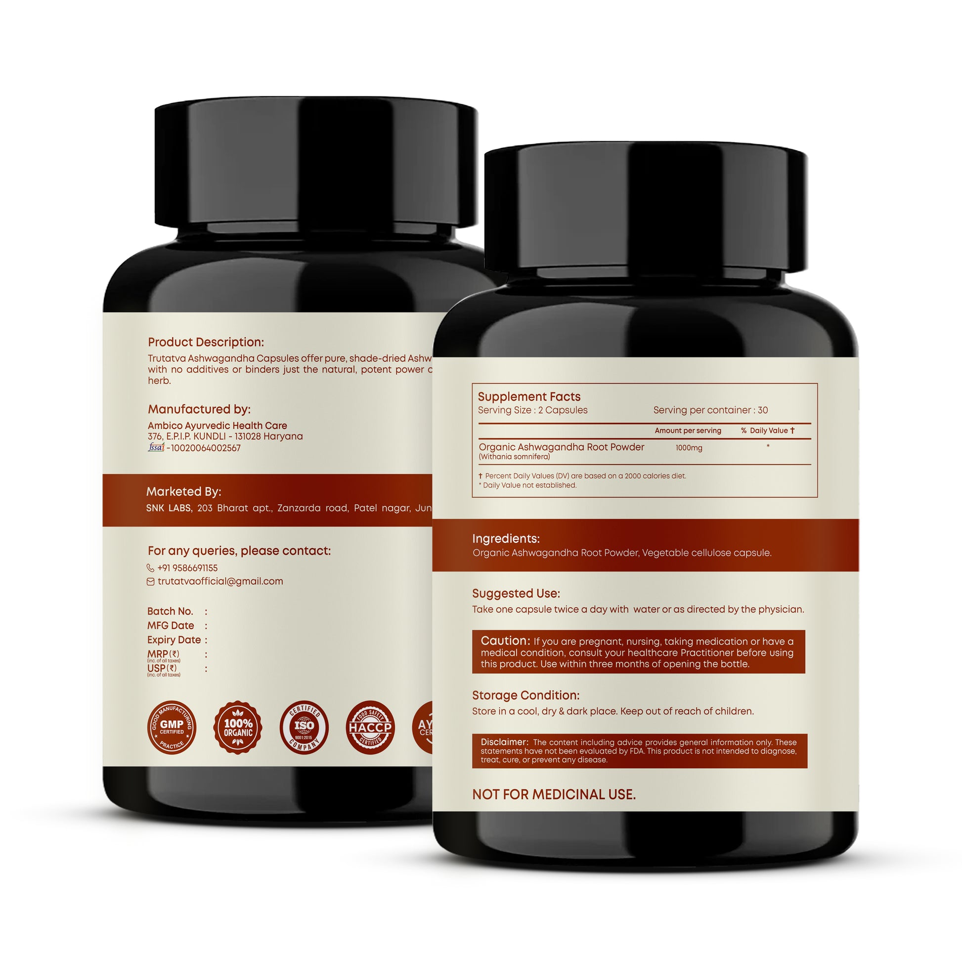 Trutatva Ashwagandha + Blue Pea Extract Capsules