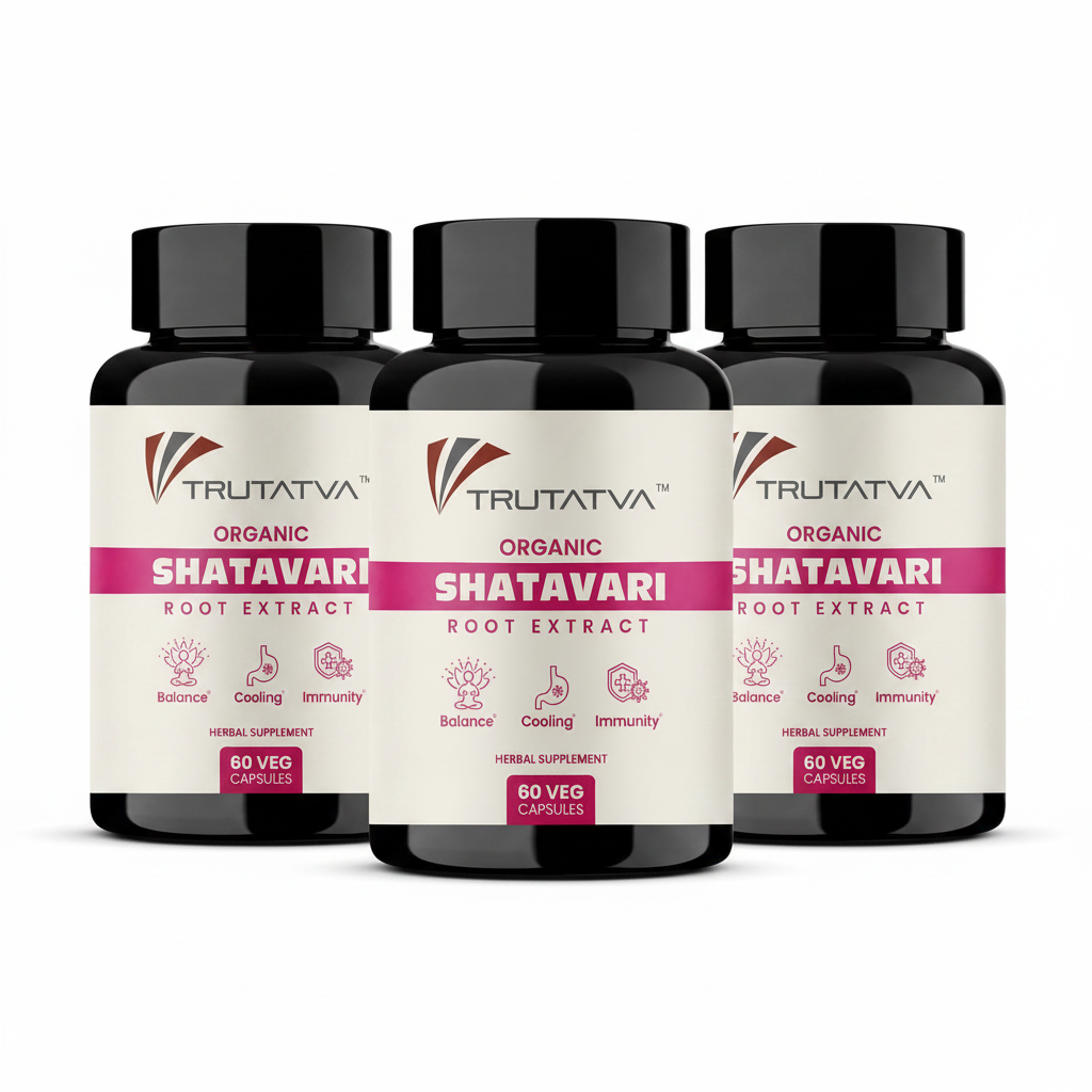 Trutatva Shatavari capsules Pack of 3 on white background