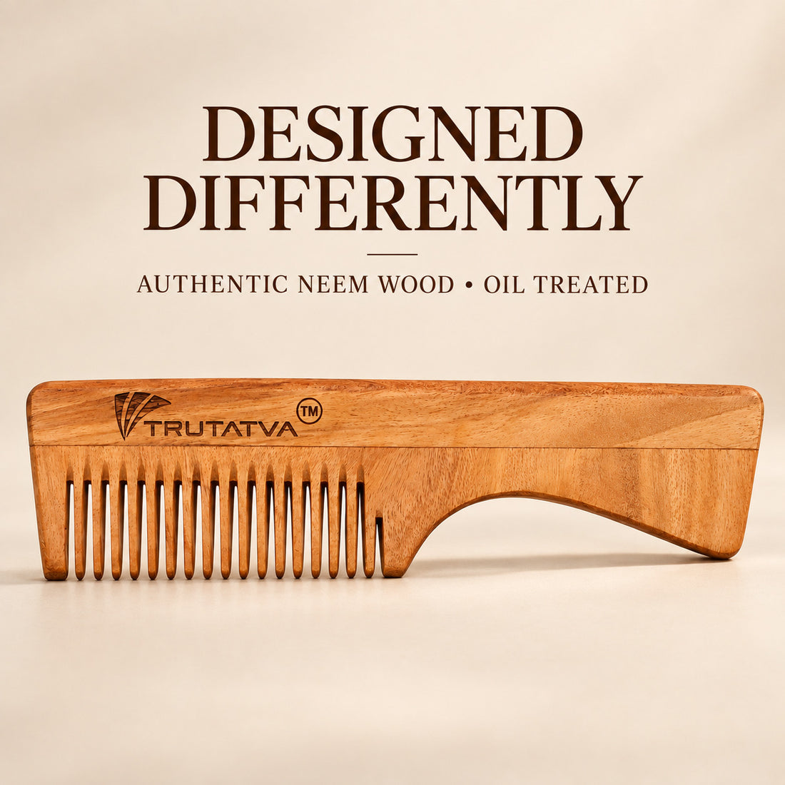Trutatva Neem wood comb with wide-tooth design