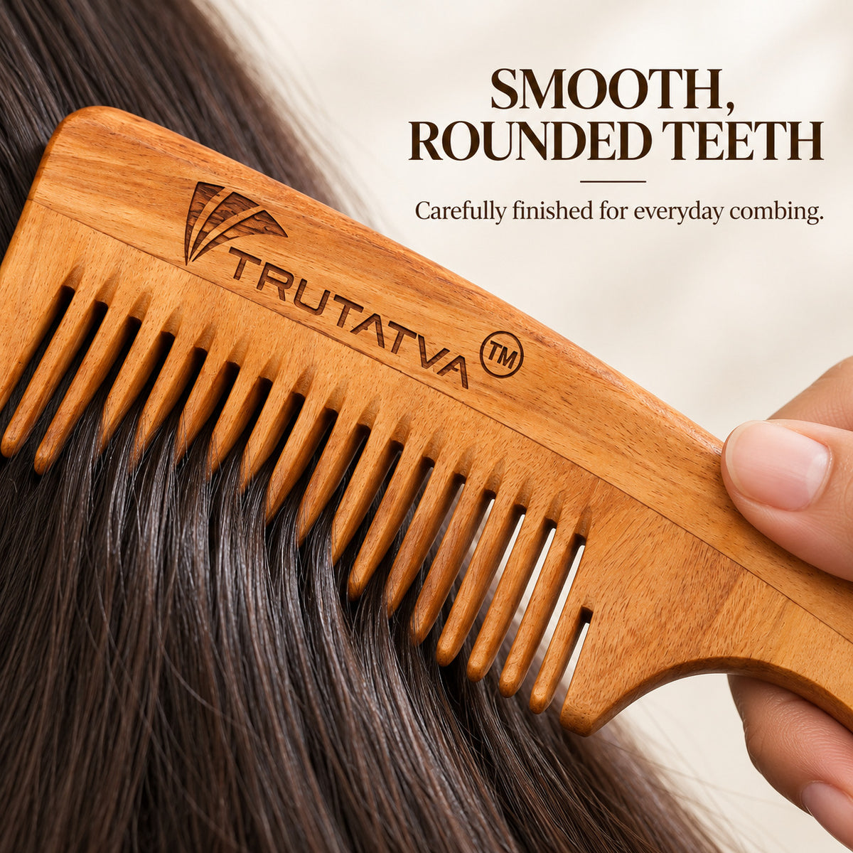 Trutatva Neem wood comb with smooth rounded teeth and natural wood finish
